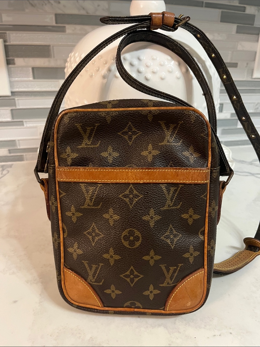 Louis Vuitton Monogram Canvas Messenger Bag with Tan Trim